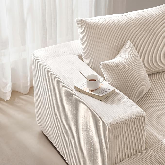 Modular Sectional Sofa Extension, Armless Memory Foam Cloud Chair, 31" Boneless Corduroy Upholstered Single Seat, No Assembly Required Accent Chair for Living Room Apartment Home Decor, Beige