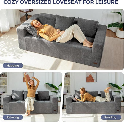 MAXYOYO Modular Sofa Couch, 75" Oversized Loveseat Boneless Cloud Couch with Deep Seat, Chenille Upholstered Living Room Comfy Sofa Chair for Living Room, No Assembly Required, Light Grey