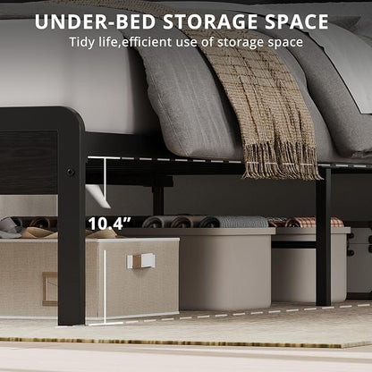 LIKIMIO Queen Bed Frame with Headboard, Dark Wood Camas Queen with Strong Supports, Sturdy, Noise-Free, No Box Spring Needed, Classic Black