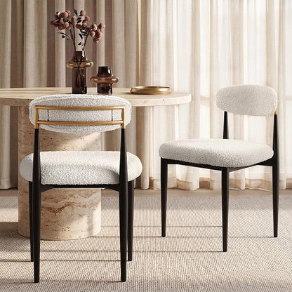 Morden Fort Upholstered Dining Chairs Set of 6, Modern Boucle Chairs with Gold Metal Frame, Armless Kitchen Chairs for Dining Room and Apartment, White
