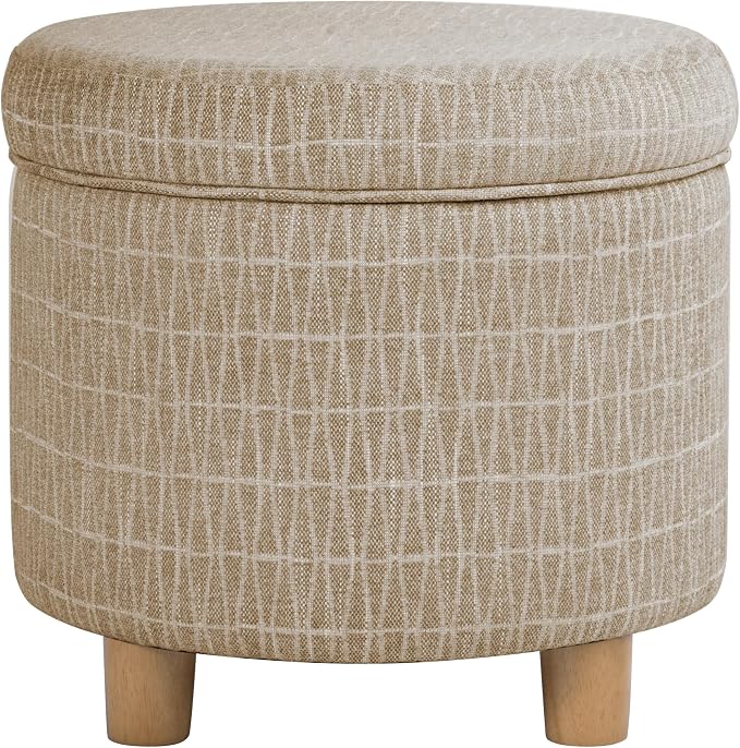HomePop 19" Round Storage Ottoman - Tan Geometric Pattern