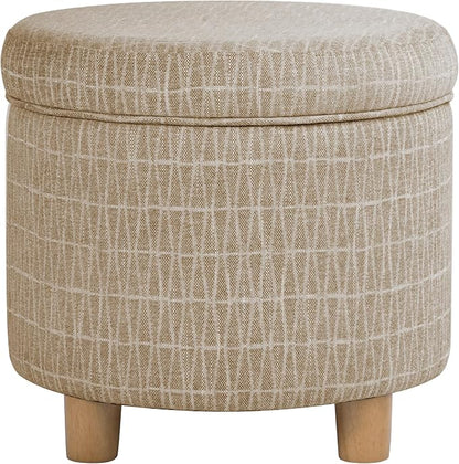 HomePop 19" Round Storage Ottoman - Tan Geometric Pattern