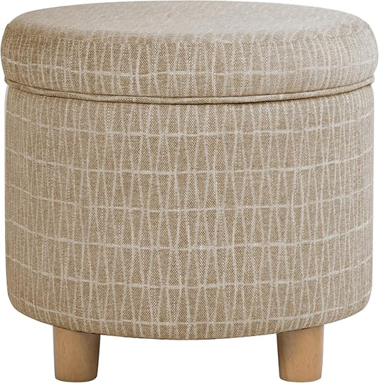 HomePop 19" Round Storage Ottoman - Tan Geometric Pattern