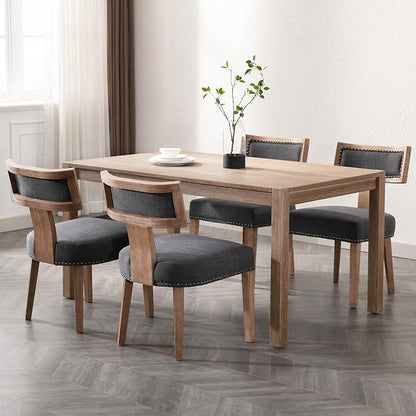 RIVOVA Mid Century Modern Dining Chairs Set of 4 Linen Fabric Upholstered Kitchen Side Chairs with Nailhead Trim, Modern Kitchen Armless Solid Wood Dining Chairs, Charcoal
