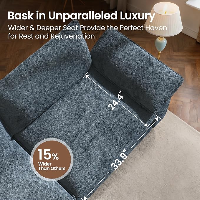 PHI VILLA Cloud Modular Couch Sets with Swivel Accent Chair, 123.6" Sectional Sofa with L-Shaped Chaise, 4-Seater Couches with Ottoman for Living Room, Chenille Dark Cyan Sofa & Corduroy Beige Chair