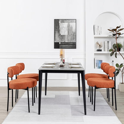 DYHOME Boucle Dining Chairs Set of 4, Upholstered Kitchen Dining Room Chairs, Side Chairs with Thick Cushions and Metal Legs for Kitchen Living Room, Orange