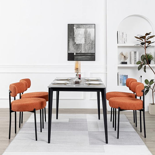 DYHOME Boucle Dining Chairs Set of 4, Upholstered Kitchen Dining Room Chairs, Side Chairs with Thick Cushions and Metal Legs for Kitchen Living Room, Orange
