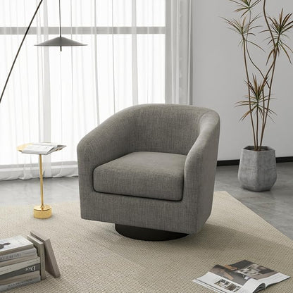 360° Swivel Barrel Accent Chair Upholstered Armchair, Modern Round Club Arm Chair Living Room Single Sofa Seating Bedroom Side Reading Seat in Fabric, Flax Khaki