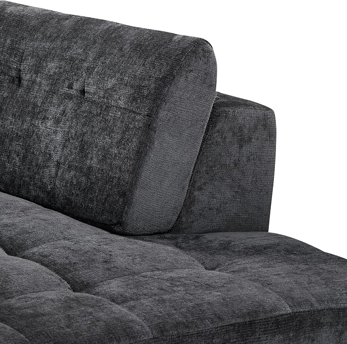 119'' Sectional Sofa, Curved L-Style Right-Hand Facing Couch with Fully Upholstered Arms, Tufted Design, Modern Minimalist Look, Grey