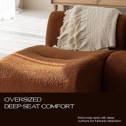 92" Curved Sectional Sofa with Chaise Set, Boneless 3-Seater Modular Couch, Reversible L-Shaped Couches with Deep Seat, Sherpa Sofas for Small Living Room, Bedroom, Apartment – No Assembly, Brown