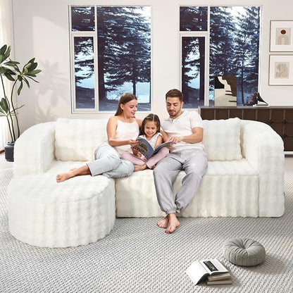 Hobestluk Modular Sectional Sofa Couches L-Shape Couch 3 Seat Modular Sofa Memory Foam Sectional Couches for Living Room, Cloud Couch (Round Eider White, 96", Left Hand Facing)