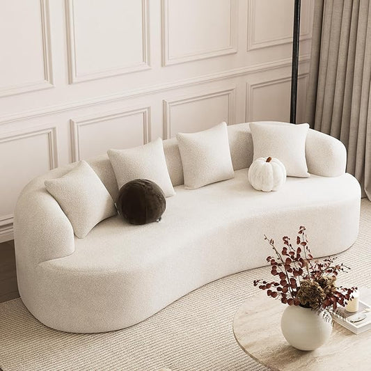 107" Curved Sofa for Living Room, Modern Chenille Cloud Couch Sofa, Luxury Plush Extra Deep 4-Seater Oversized Boucle Couch for Small Spaces, Apartment‌, No Assembly Required, Cream White