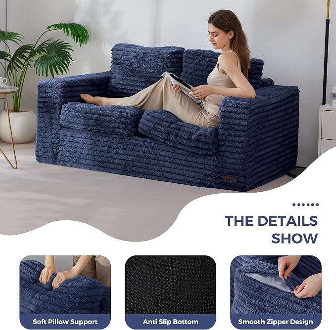 MAXYOYO Boneless Loveseat Sofa Couch for Adults, Floor Bean Bag Couch Sofa | Faux Fur Sofa with Armrests and Back Support, Plush Foam Filled Lounge Couch, Cozy Bean Bag Couch for Living Room, Apartment