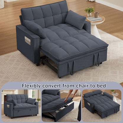 Sleeper Sofa with Pull Out Couch Bed, 48.43" Convertible Pull-Out Sofa Bed Chair, 3-in-1 Futon Couch with Reclining Backrest and Side Pockets for Living Room Bedroom Apartment, Dark Grey
