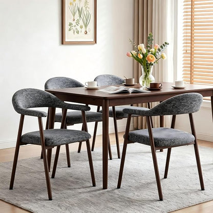 DUMOS Dining Chairs Set of 4, Linen Fabric Upholstered Kitchen Side Chairs with Curved Backrest & Metal Legs, Modern Farmhouse Accent Chair for Dining Room Kitchen Living Room Cafe, Gray