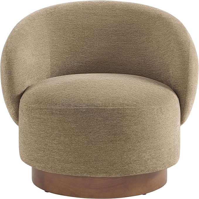 KISLOT Swivel Accent Chair Modern Round Barrel Armchair with Upholstered Performance Fabric for Living Room Bedroom Waitingroom,2 Box,Brown