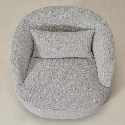 KINWELL 34" Wide Sherpa Swivel Barrel Chairs Set of 2, No Assembly Round Boucle Upholstered Accent Chairs Armchairs Single Sofa Chair with Toss Pillow for Living Room and Bedroom, Gray