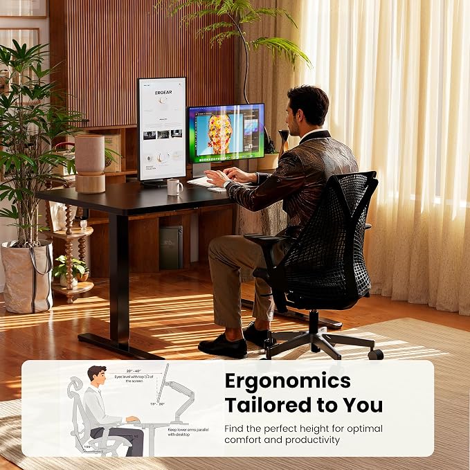 ErGear Height Adjustable Electric Standing Desk, 55 x 28 Inches Sit Stand up Desk, Memory Computer Home Office Desk, Black