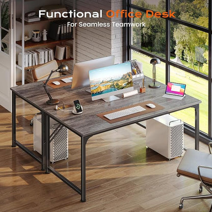 PRAISUN 47 X 24 Inch Deeper Desk with Power Outlets | Computer Desk for Bedroom, Office Desk for Work from Home, Writing Study Gaming Table, Stable Metal Frame, Grey