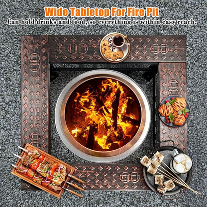 Fire Pit Tabletop for Solo Stove Bonfire & Ranger | 32" Powder-Coated Steel Surround | Heat-Resistant Outdoor Fire Pit Table