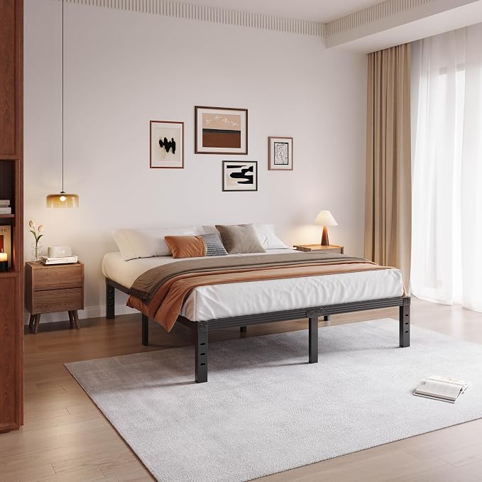 Queen Size Bed Frame 16 Inches High, Heavy Duty Steel Slats with Heavy Duty Support for Mattress,No Box Spring Needed, Noise-Free,Easy Assembly