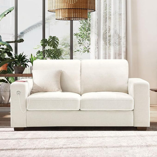 Hanherry 70" Loveseat Sofa for Living Room, Modern Comfy Couch with Medium Firm Seat Cushion, Removable Cover,Wide Armrest,USB/Type-C Port,Chenille Fabric Couches for Small Space,Apartment,Bedroom