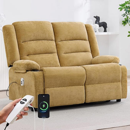 52Inch Reclining Loveseat Sofa,Power Loveseat Recliner,Electric Love seat Recliner Sofa for Bedroom,Living Room with Charging Ports,Yellow