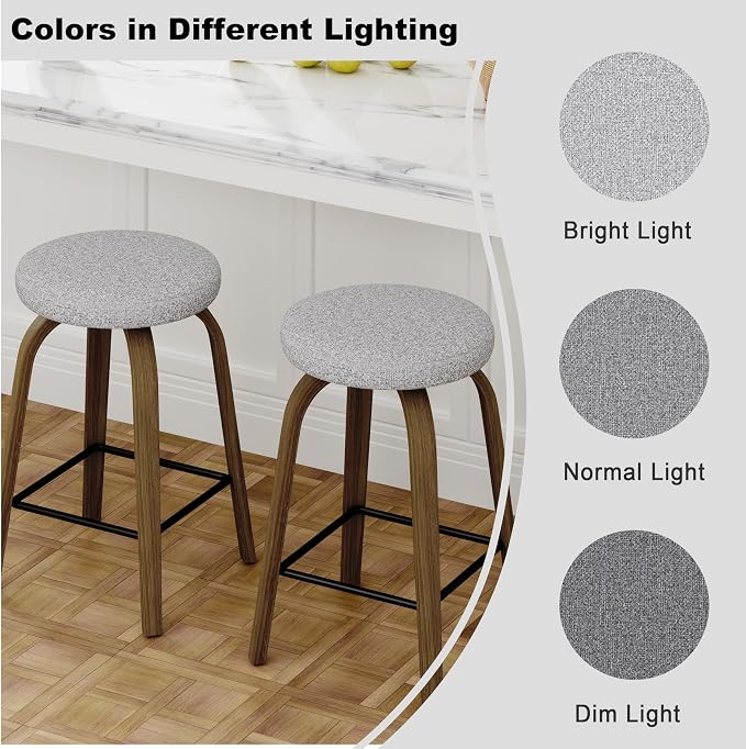 Bar Stools Set of 2, Counter Height Backless Bar Stools, 26" Swivel Barstools Kitchen Chair with Upholstered Fabric Seat, Gray