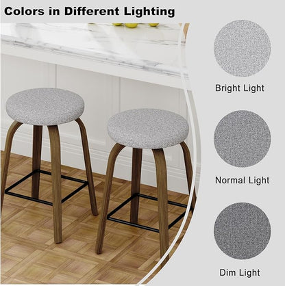 Bar Stools Set of 2, Counter Height Backless Bar Stools, 26" Swivel Barstools Kitchen Chair with Upholstered Fabric Seat, Gray