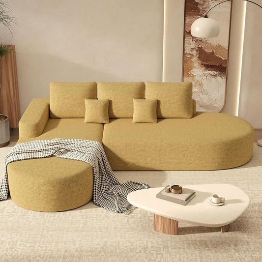 112" Modular Curved Sofa, Oversized Couches for Living Room, Modern Cloud Couch with Deep Seat, Chenille Foam Couch, No Assembly Required, Yellow, 1PCS