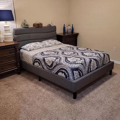 EnHomee Full Size Upholstered Bed Frame with Adjustable Height Headboard,Charging Stations,Noise-Free Platform Bed Full, No Box Spring Needed, Easy Assembly,Grey