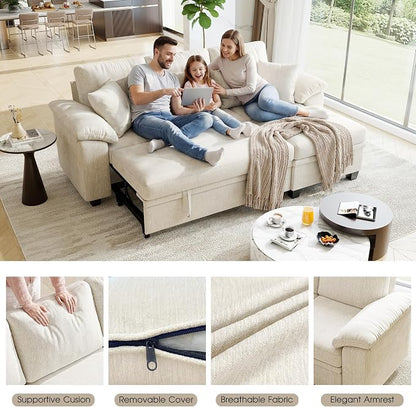 Modular Sectional Sleeper Sofa Bed, 86" Convertible Cloud Couch Bed, L Shaped 4 Seat Pull Out Couch with Storage Ottoman, Sectional Couches for Living Room, Apartment (Beige)