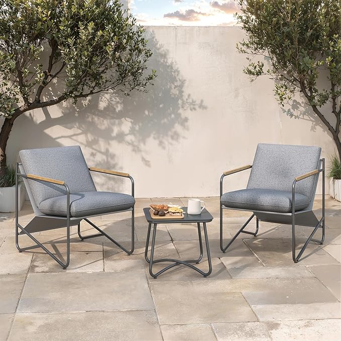 Premium 3-Piece Patio Furniture Set with Comfortable Cushions, Weather-Resistant Frame & Compact Design for Apartment Balcony Furniture,Grey