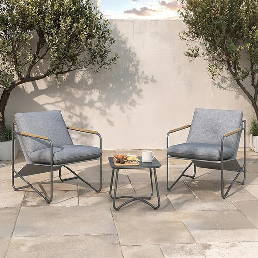 Premium 3-Piece Patio Furniture Set with Comfortable Cushions, Weather-Resistant Frame & Compact Design for Apartment Balcony Furniture,Grey