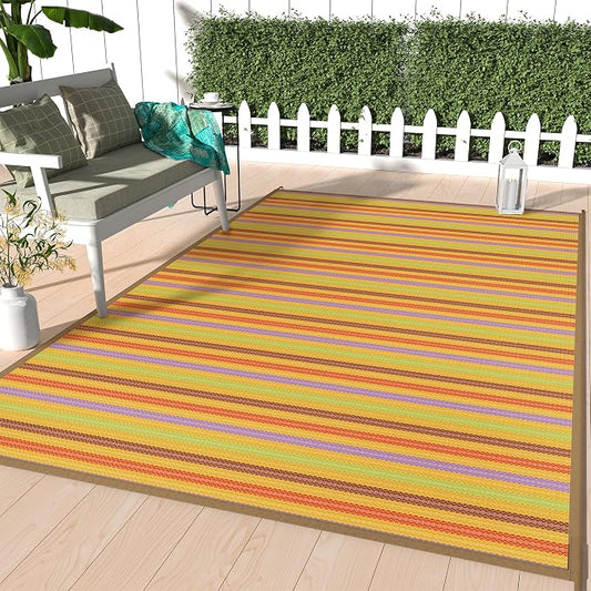 GENIMO Outdoor Rug for Patio Clearance, 6'x9' Reversible Plastic Straw Rugs, Lightweight Waterproof RV Camping Mat for Camper, Balcony, Deck, Backyard, Picnic, Rainbow