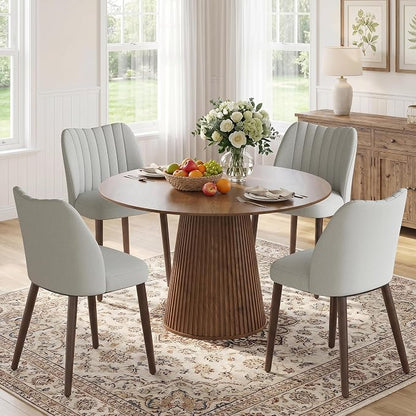 Upholstered Dining Chairs Set of 4, Modern Fabric Dining Chairs with Curved Backrest & Solid Rubber Wood Legs, Padded Kitchen Dining Room Chairs for Restaurant Cafe, Light Grey