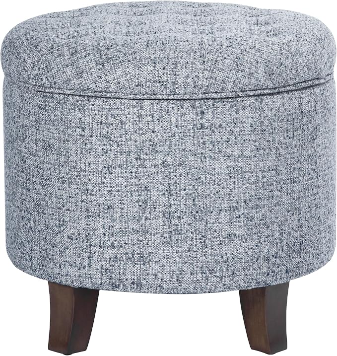 HomePop 19" Button Tufted Round Storage Ottoman - Blue Gray Woven Fabric