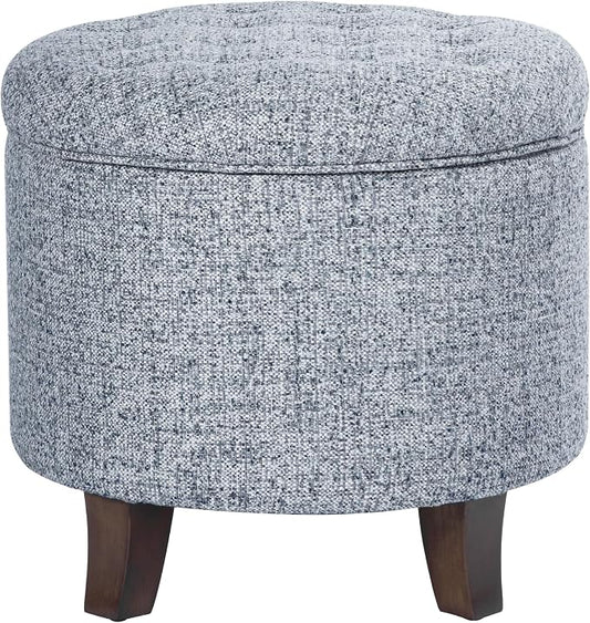 HomePop 19" Button Tufted Round Storage Ottoman - Blue Gray Woven Fabric