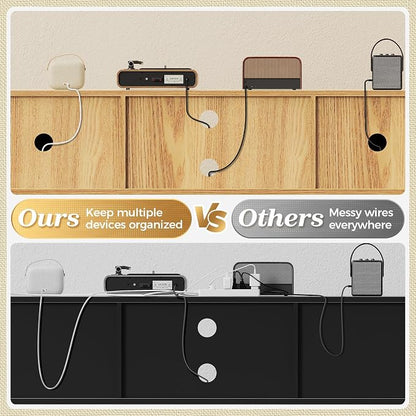 SUPERJARE Boho TV Stand for 65 Inch TV, Entertainment Center with Adjustable Shelf, Rattan TV Console with 2 Cabinets, Media Console, Solid Wood Feet, 4 Cord Holes, for Living Room - Natural