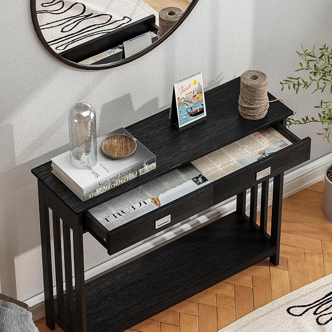 ChooChoo 39" Black Entryway Table with Drawer, Narrow Console Table with Storage Shelf, Sofa Table for Living Room, Entryway, and Hallway