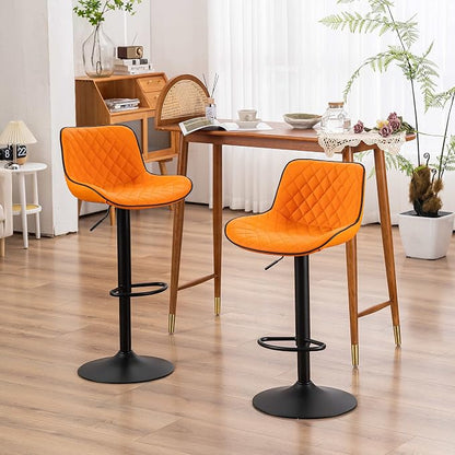 YOUTASTE Orange Black Bar Stools Set of 2, Adjustable Counter Height Swivel Barstools with Faux Leather & Metal Legs, 300 lbs Capacity, Mid-Century Modern Style for Kitchen Island, Home & Restaurant