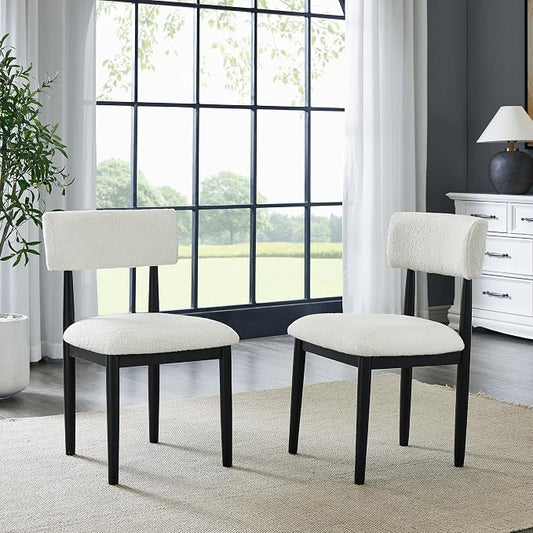 Roundhill Furniture Ellis Boucle Upholstered Dining Chairs, Set of 2, White/Matte Black