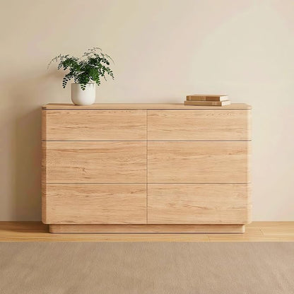 JXQTLINGMU 6 Drawer Dresser for Bedroom, 52" Wide Modern Wood Dressers with Push-to-Open Drawers for Closet Storage, Chest of Drawers TV Stand for Living Room & Hallway, Curved Profile, Natural Oak