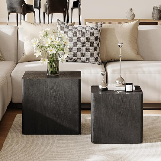 Nesting Coffee Table Set of 2, Modern Coffee Table and End Table Sets, Small Wooden Nesting Side Tables for Living Room Bedroom Apartment(Black)
