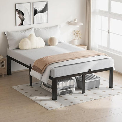 VIPSHOW 16 Inch Full Size Bed Frame, 3500Lbs Heavy Duty Metal Platform with Round Corner Legs Mattress Slide Stopper, Steel Slat Support No Box Spring Needed, Noise Free, Non-Slip, Easy Assembly