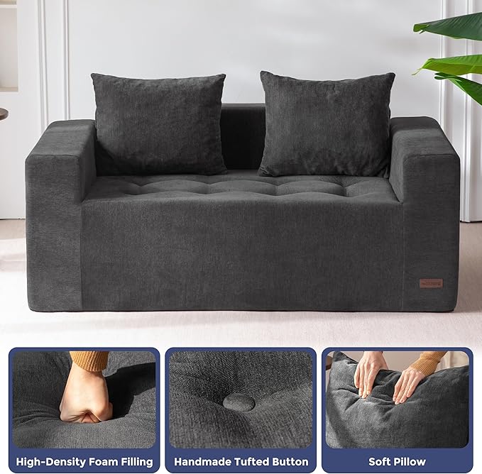 MAXYOYO Modular Sofa Couch, 61" Loveseat Boneless Cloud Couch with Deep Seat, Chenille Upholstered Living Room Comfy Sofa Chair for Living Room, No Assembly Required, Dark Grey