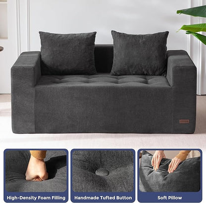MAXYOYO Modular Sofa Couch, 61" Loveseat Boneless Cloud Couch with Deep Seat, Chenille Upholstered Living Room Comfy Sofa Chair for Living Room, No Assembly Required, Dark Grey