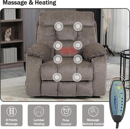 JIKFRIMA Dual Motor Power Lift Recliner Chair with Massage Heating for Adults Elderly, Electric Lift Chairs Lay Flat Recliners, Infinite Position, 2 Hidden Cup Holders