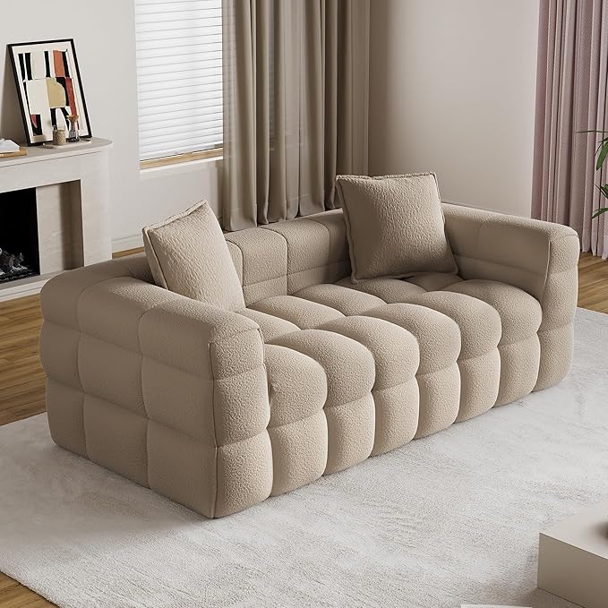 68.7" Loveseat Boneless Couch,Comfy Cloud Sectional Sofa with Deep Seat,Modern Upholstered Chenille Love Seat Sofa, Small Couches for Living Room, No Assembly Required Tufted Sofas, Light Brown