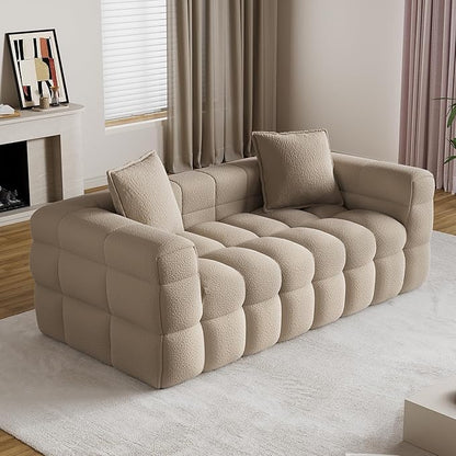 68.7" Loveseat Boneless Couch,Comfy Cloud Sectional Sofa with Deep Seat,Modern Upholstered Chenille Love Seat Sofa, Small Couches for Living Room, No Assembly Required Tufted Sofas, Light Brown